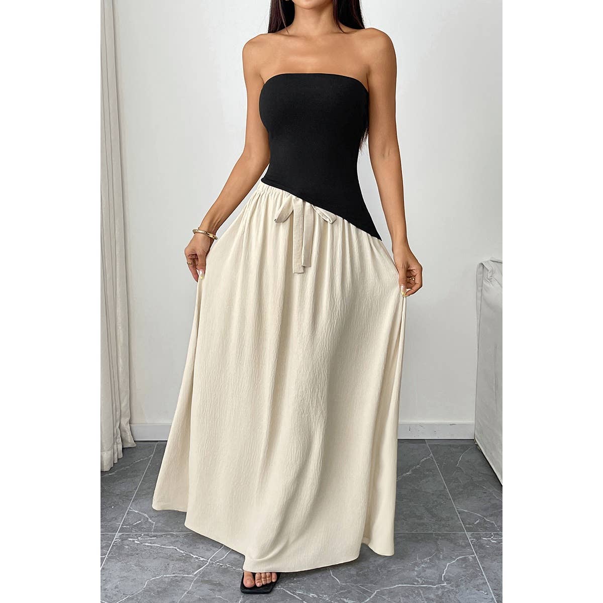 Patchwork Strapless Tube Fit Full Dress - BBHGWM