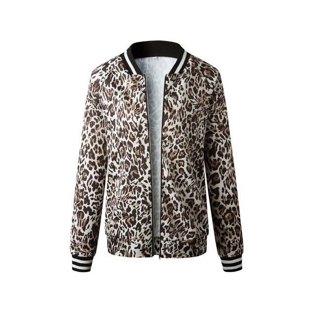 Leopard Printed Zip Up Bomber Jacket - BBHGWM