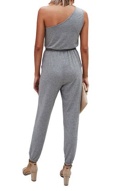 One Shoulder Sleeveless Elastic Waist Jumpsuit - BBHGWM
