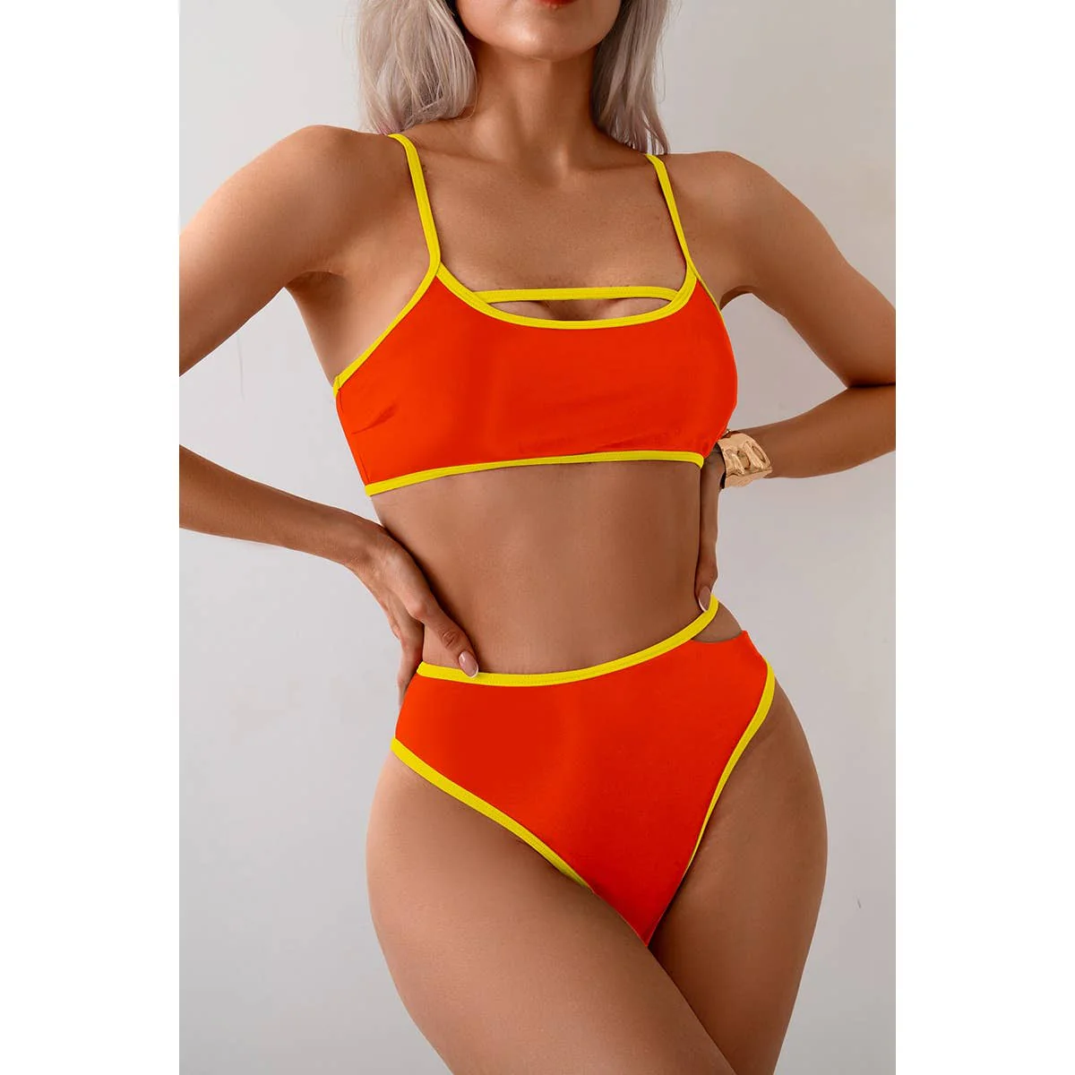 Square Neck Cut Out Two Pieces Bikini - BBHGWM