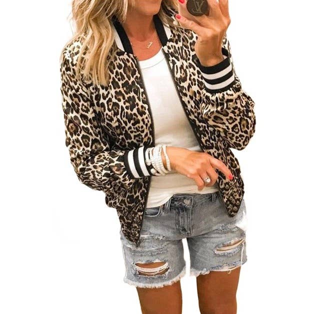 Leopard Printed Zip Up Bomber Jacket - BBHGWM