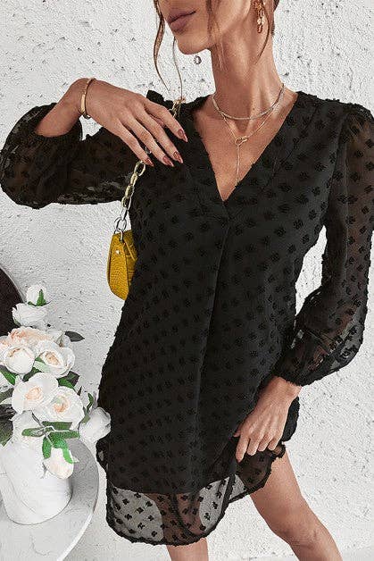 Polka Dot V Neck Tunic Dress - BBHGWM