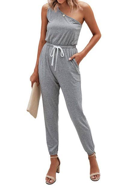 One Shoulder Sleeveless Elastic Waist Jumpsuit - BBHGWM