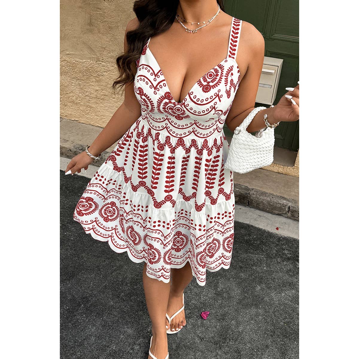 Plus Size Sleeveless Printed V Neck Woven Fit Dress - BBHGWM