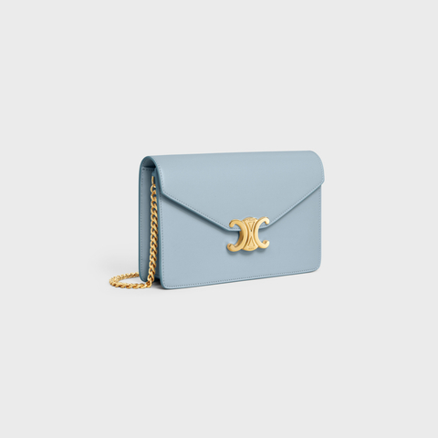 Replicate WALLET ON CHAIN MARGO IN SHINY CALFSKIN PALE BLUE(1:1 replica)