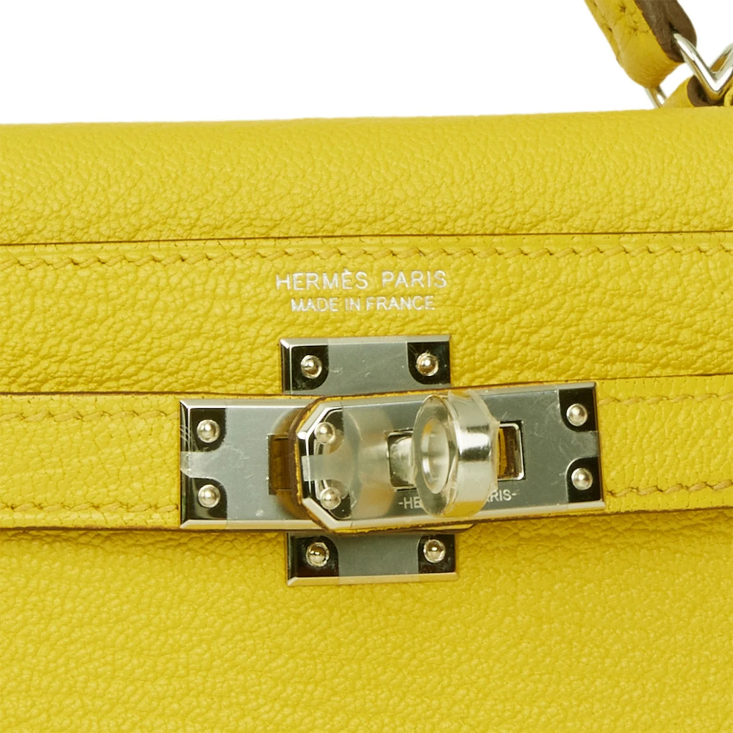 Replicate Hermes Kelly Sellier 20 Jaune de Naples Verso Ch��vre Palladium Hardware(1:1 replica)