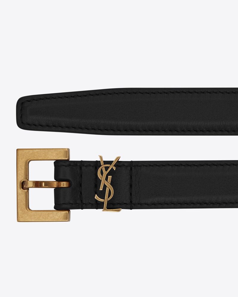 Replicate cassandre thin belt with square buckle in box saint laurent leather(1:1 replica)