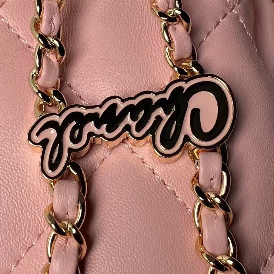 Replicate Chanel 24S AS4810 Medium CC Drawstring Backpack Shiny Lambskin Light Gold Hardware Pink(1:1 replica)