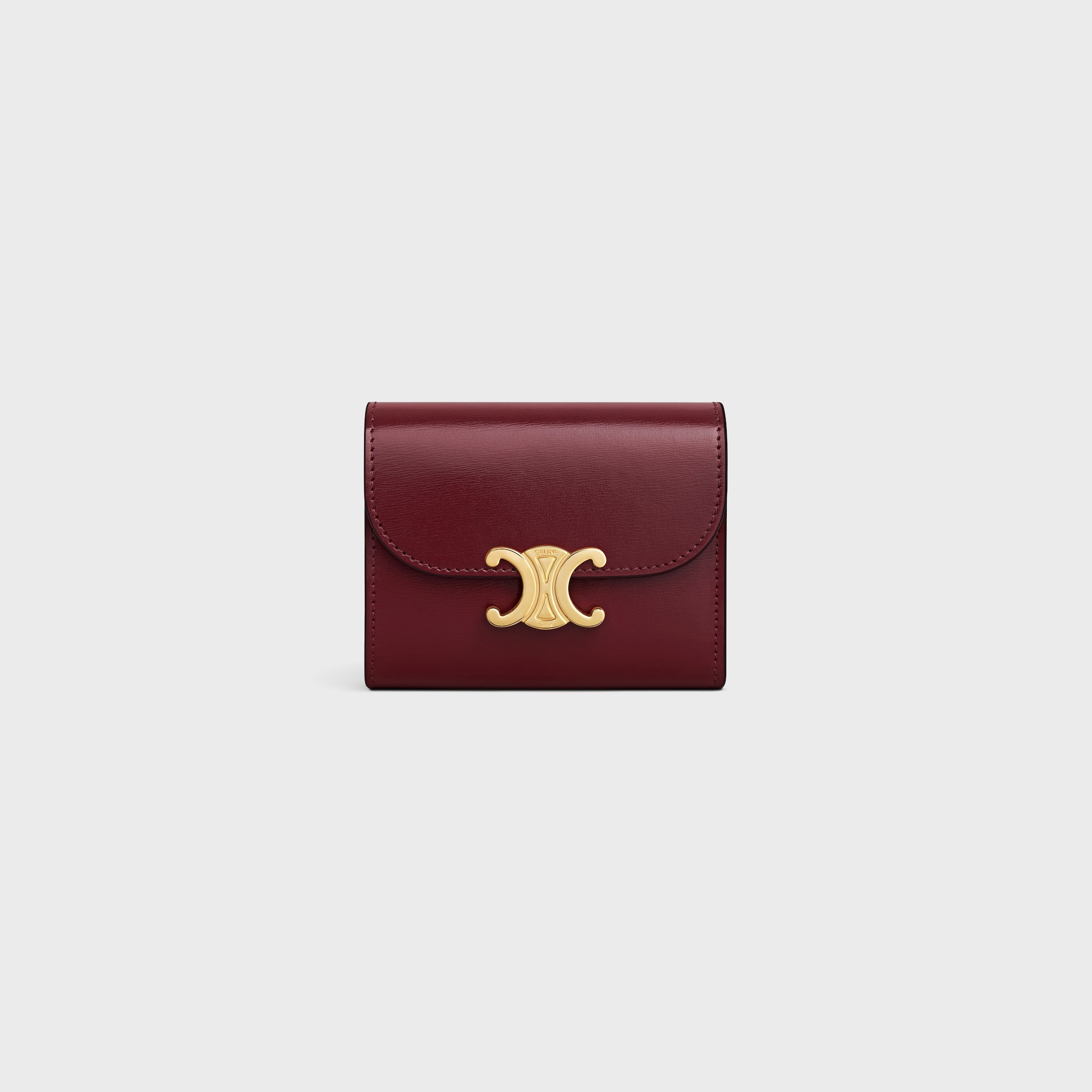 Replicate SMALL FLAP WALLER TRIOMPHE IN SHINY CALFSKIN LIGHT BURGUNDY(1:1 replica)