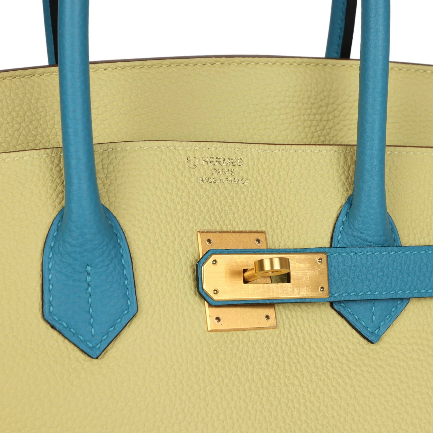 Replicate Hermes Special Order (HSS) Birkin 35 Jaune Poussin and Bleu Paradise Togo Brushed Gold Hardware(1:1 replica)