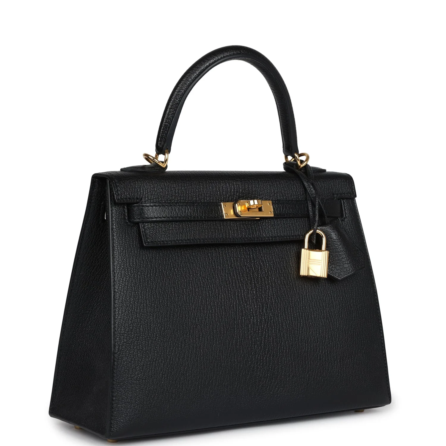 Replicate Hermes Kelly Sellier 25 Black Chevre Mysore Gold Hardware(1:1 replica)