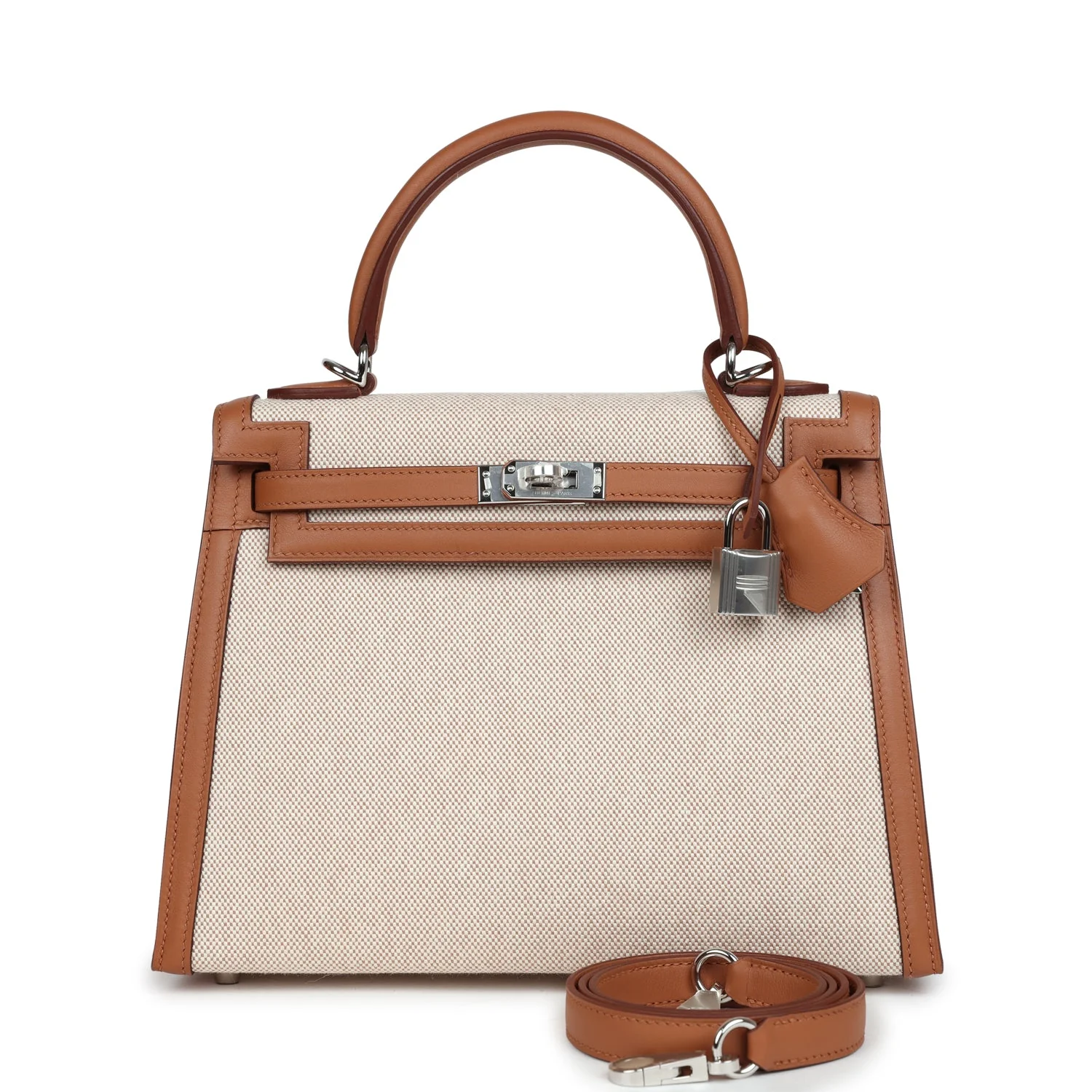 Replicate Hermes Kelly Sellier 25 Gold Swift and Ecru Toile Palladium Hardware(1:1 replica)
