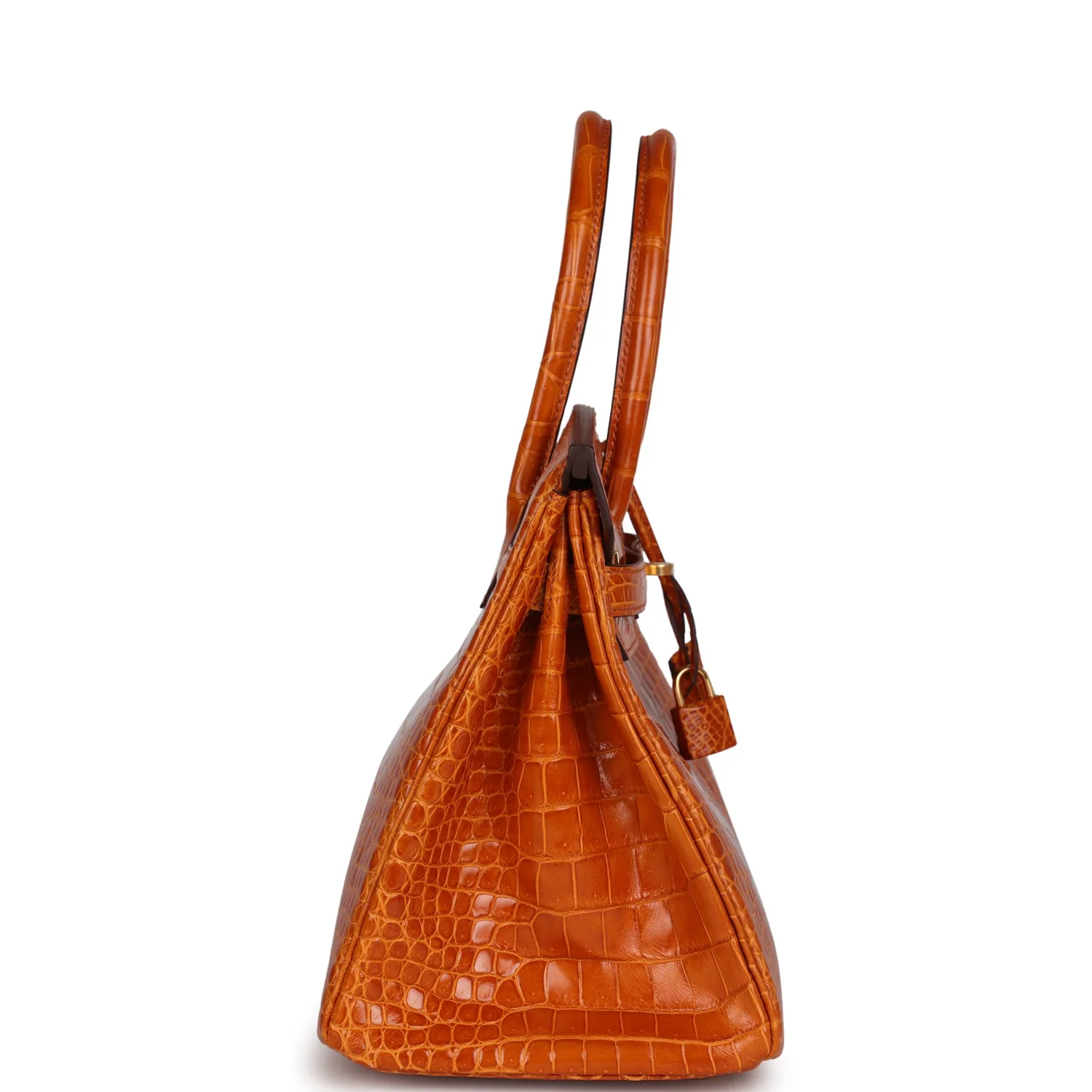 Replicate Hermes Birkin 30 Pain D' Epice Shiny Porosus Crocodile Gold Hardware(1:1 replica)