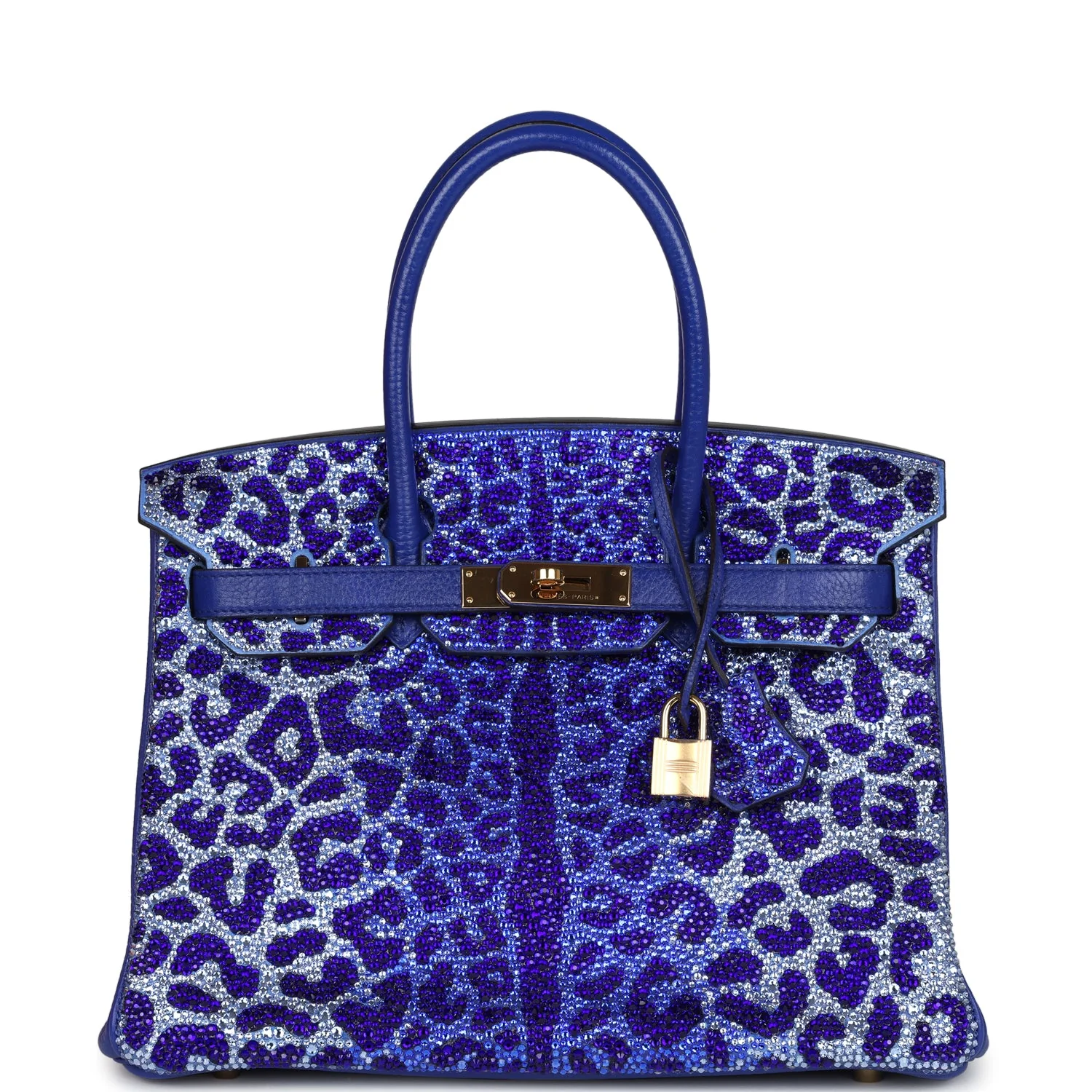 Replicate Custom Leopard Swarovski Crystal Hermes Birkin 30 Bleu Electric Togo Gold Hardware(1:1 replica)