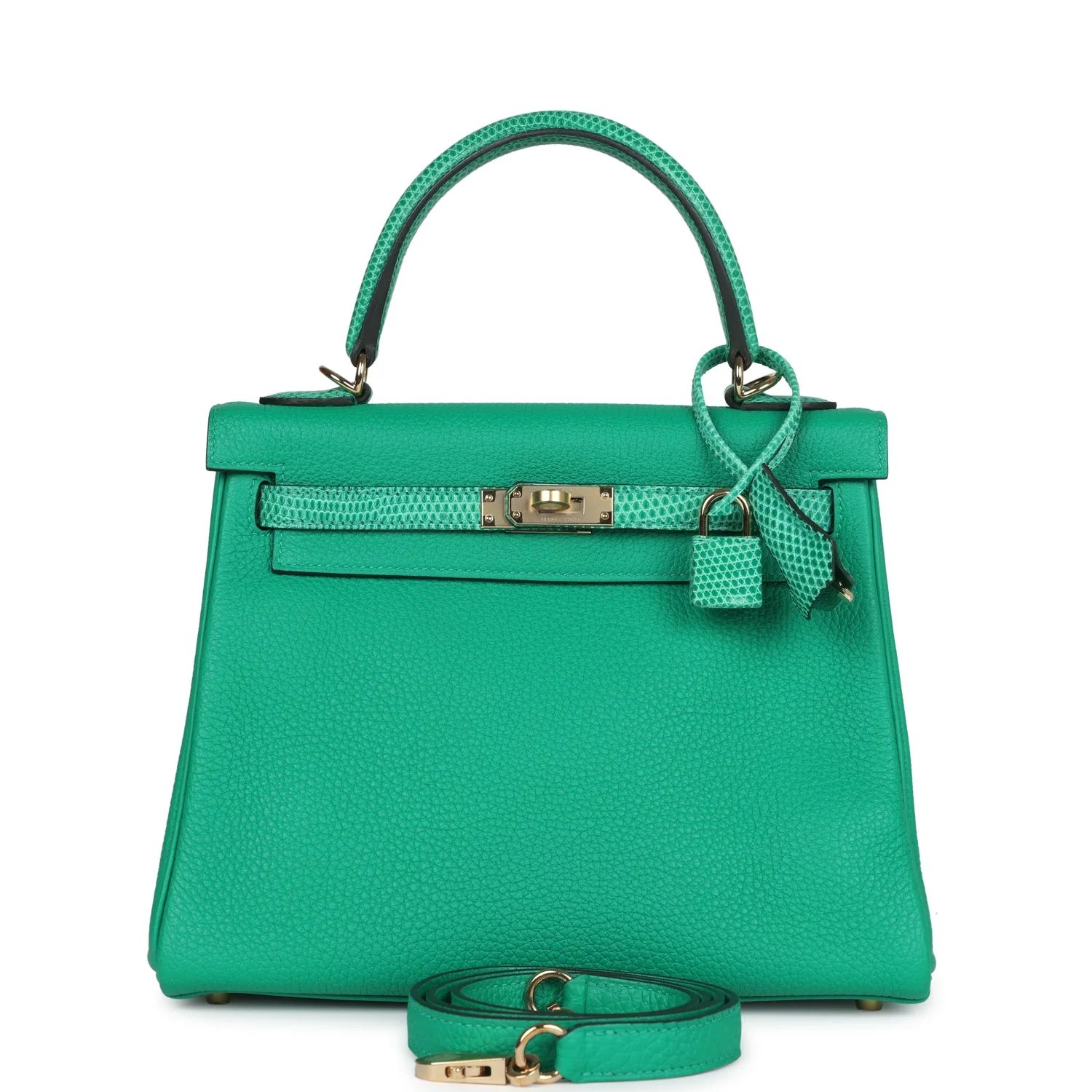 Replicate Hermes Kelly Retourne 25 Menthe Togo and Varanus Niloticus Lizard Touch Permabrass Hardware(1:1 replica)
