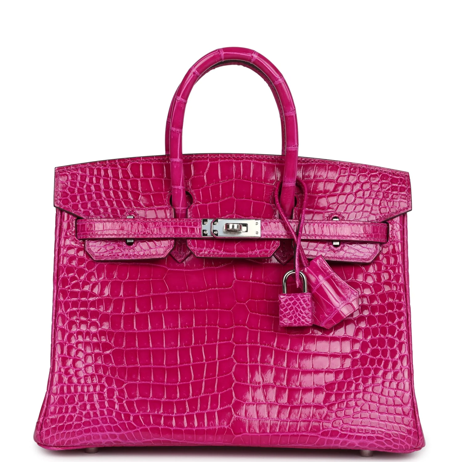 Replicate Hermes Birkin 25 Rose Sheherazade Shiny Porosus Crocodile Palladium Hardware(1:1 replica)