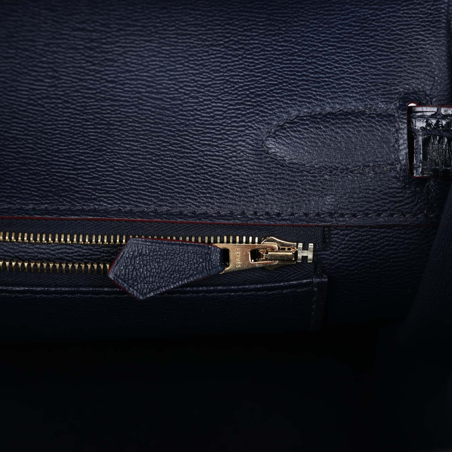 Replicate Hermes Birkin 30 Bleu Marine and Rouge H Contour Shiny Porosus Crocodile Gold Hardware(1:1 replica)