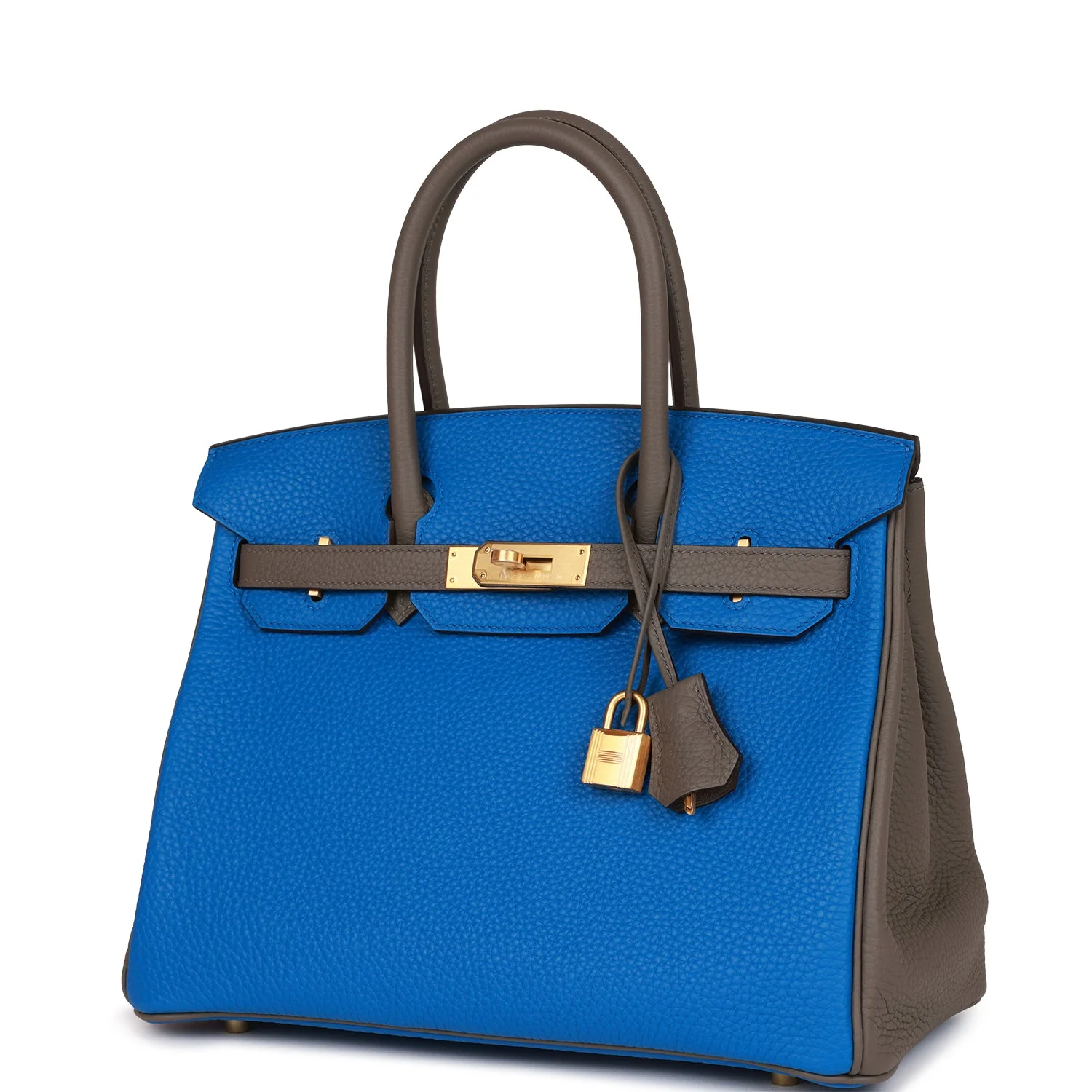 Replicate Hermes Special Order (HSS) Birkin 30 Bleu Electric and Etain Clemence Brushed Gold Hardware(1:1 replica)