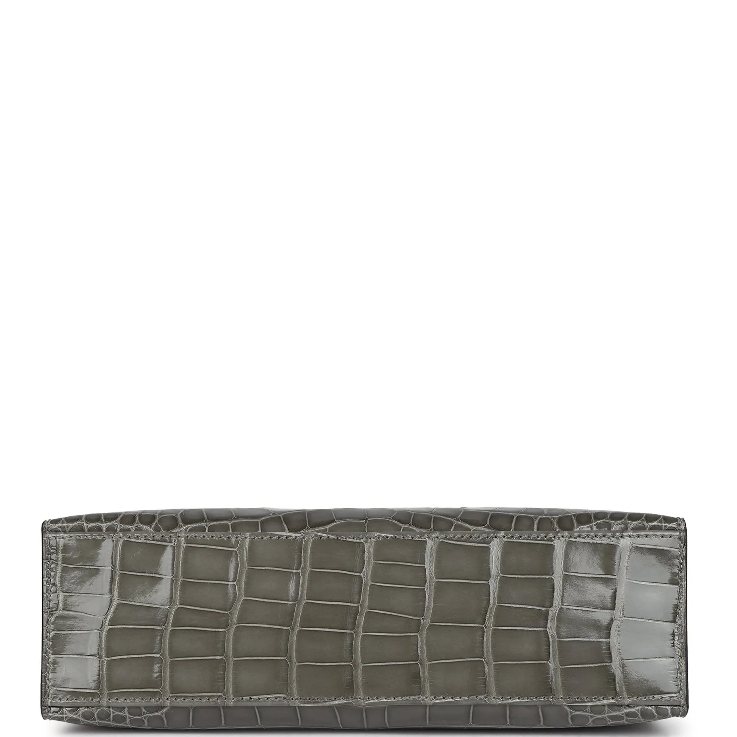 Replicate Hermes Kelly Pochette Gris Ciment Shiny Alligator Palladium Hardware(1:1 replica)