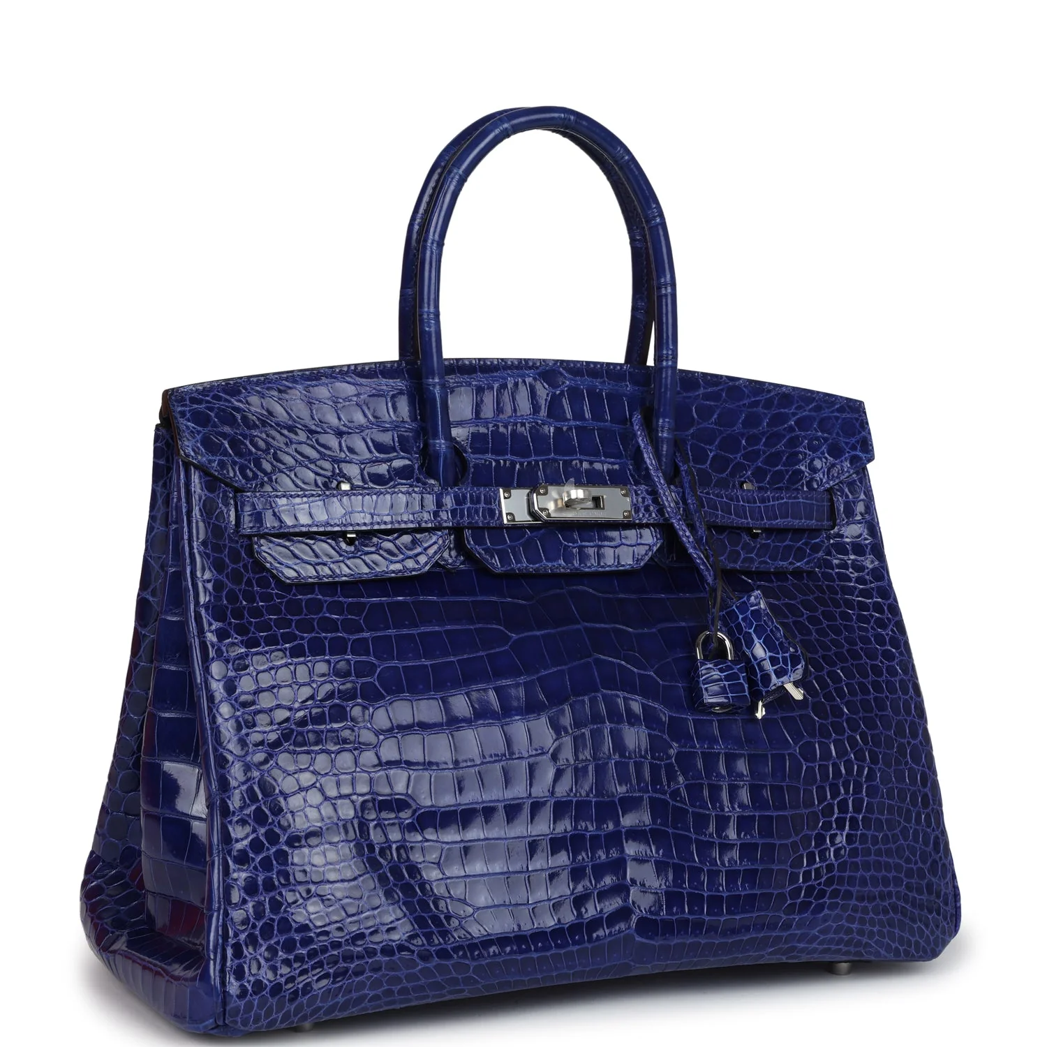 Replicate Hermes Birkin 35 Bleu Electric Shiny Porosus Crocodile Palladium Hardware(1:1 replica)