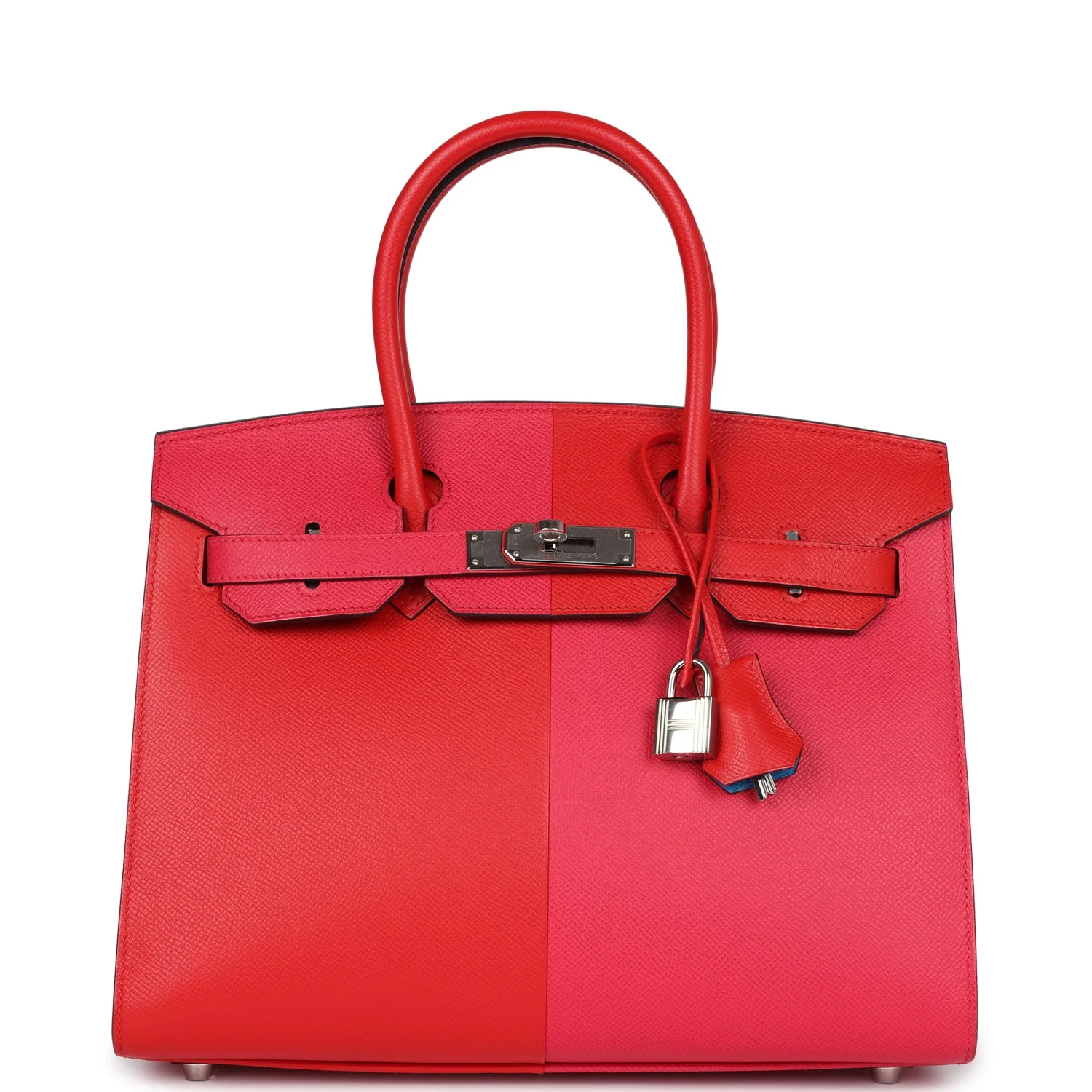 Replicate Hermes Casaque Birkin 30 Rouge De Coeur, Rose Extreme and Bleu Zanzibar Epsom Palladium Hardware(1:1 replica)