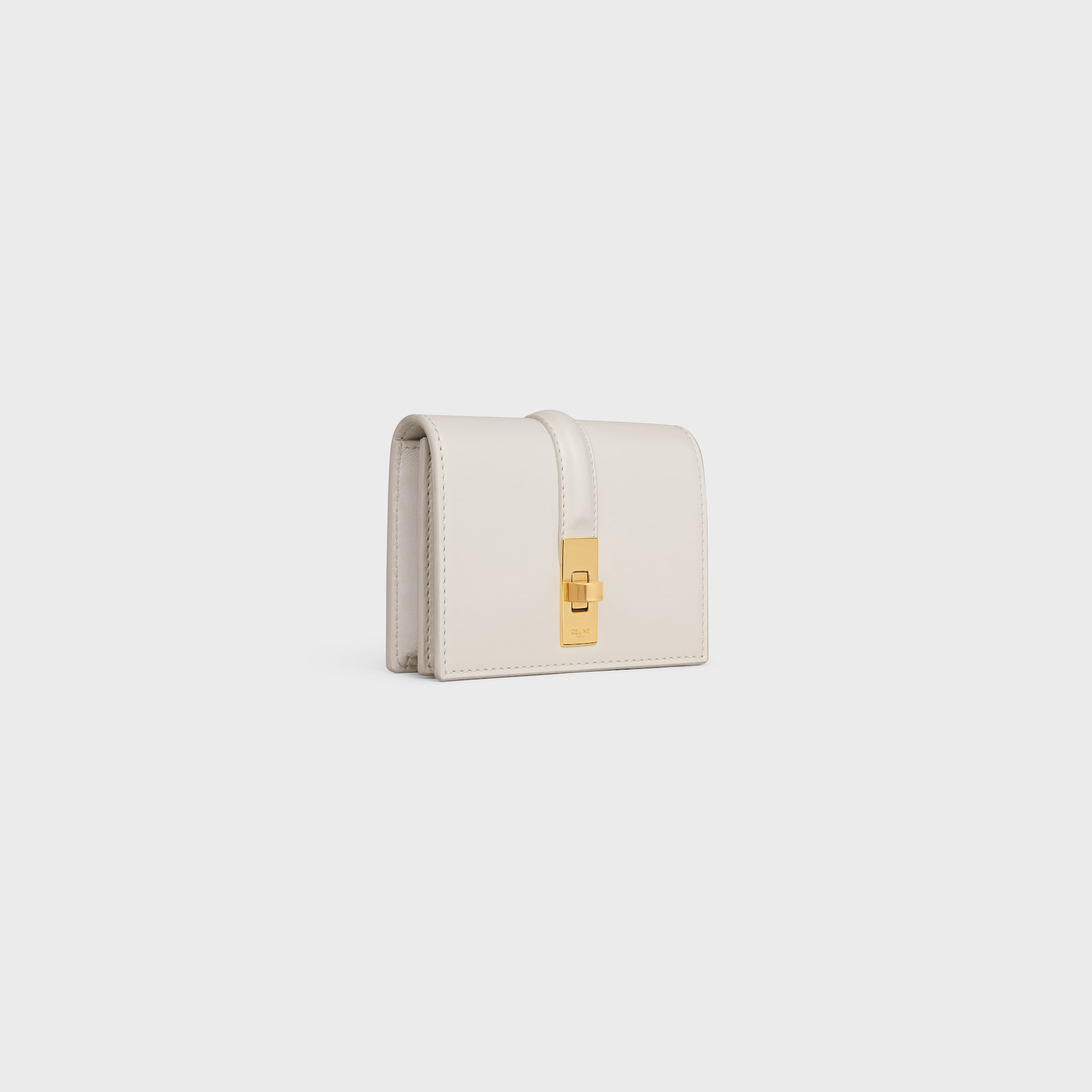 Replicate CARD HOLDER WITH FLAP 16 IN SATINATED CALFSKIN WHITE COTTON(1:1 replica)