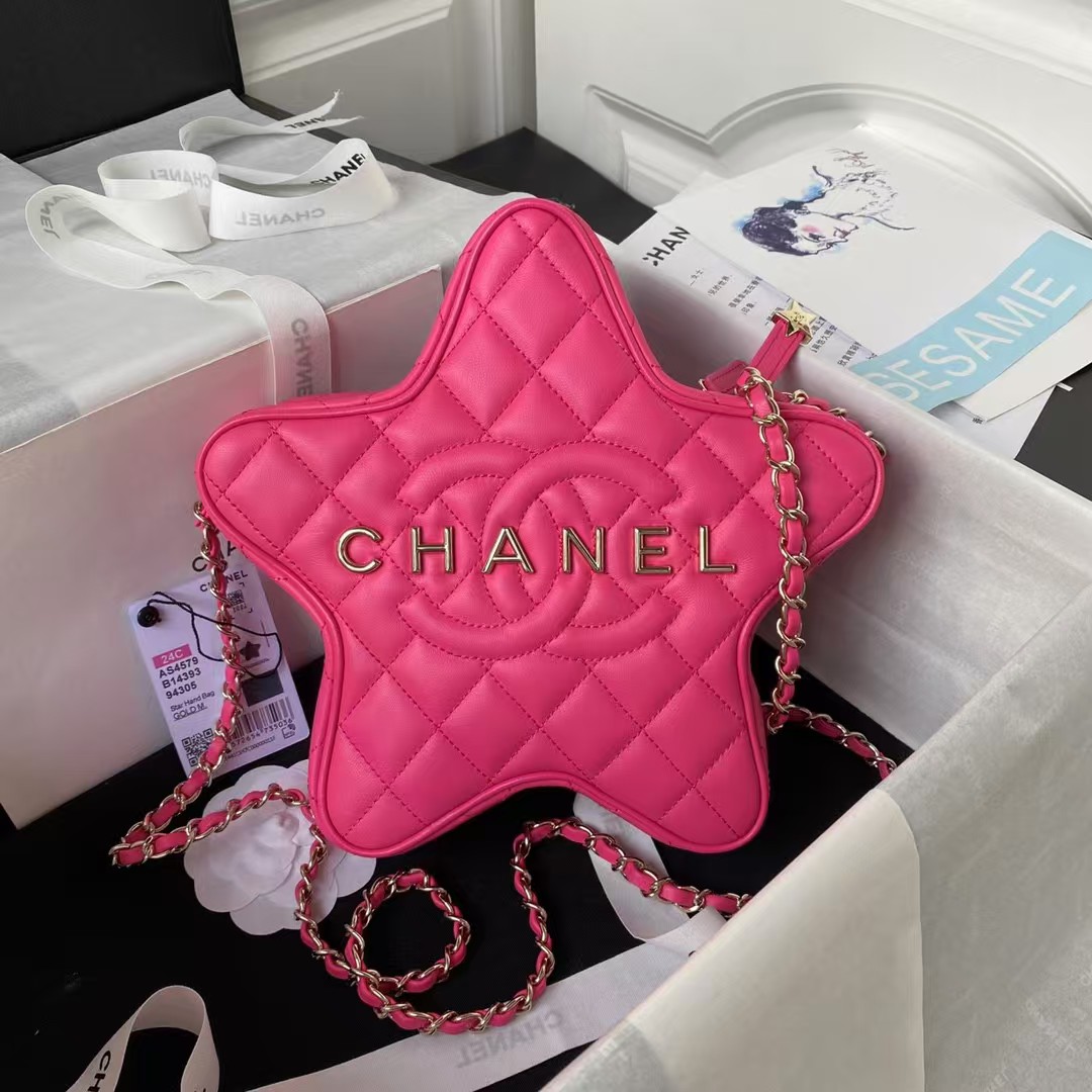 Replicate Chanel 24C AS4579 Star Bag Fuchsia Satin Gold Metal Hardware(1:1 replica)