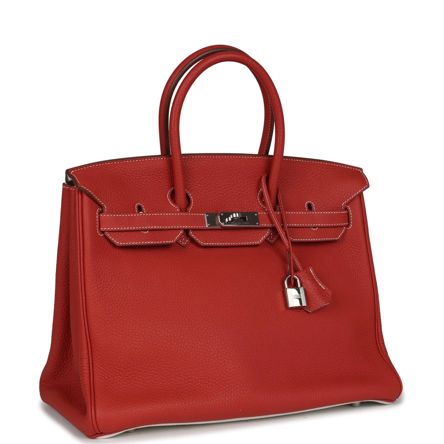 Replicate Hermes Birkin 35 Eclat Sanguine and White Clemence Palladium Hardware(1:1 replica)