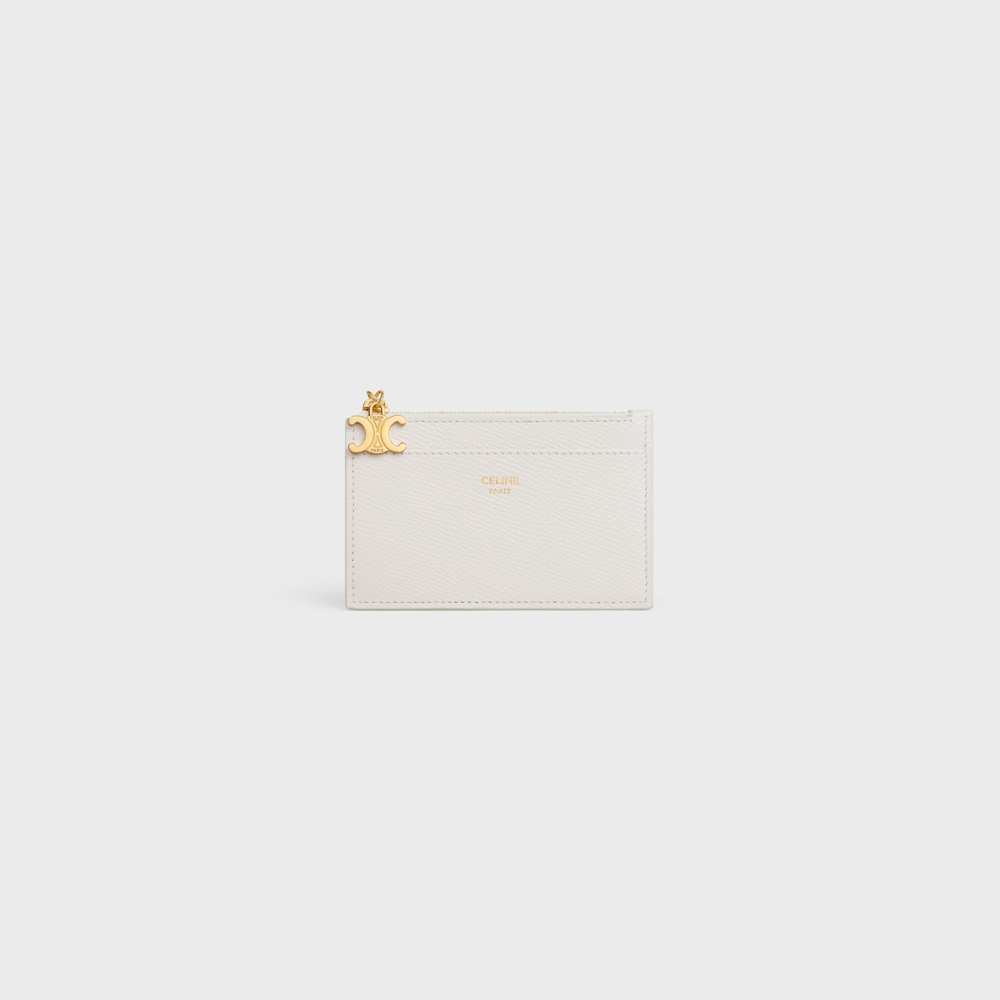 Replicate ZIPPED CARD HOLDER TRIOMPHE CHARMS IN GRAINED CALFSKIN RICE(1:1 replica)