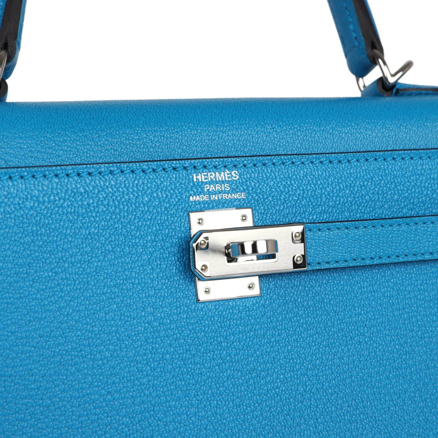 Replicate Hermes Kelly Sellier 25 Bleu Zanzibar Chevre Palladium Hardware(1:1 replica)
