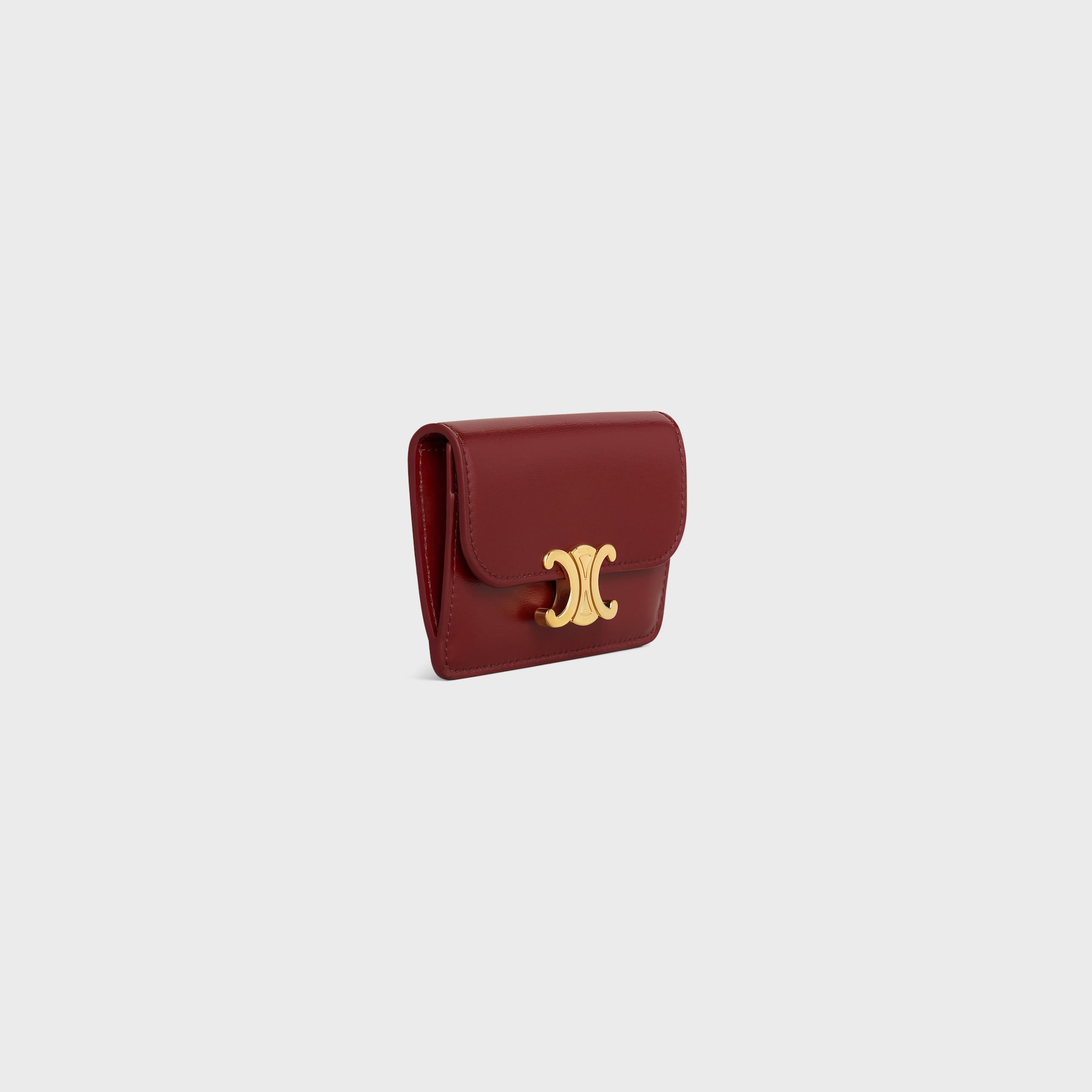 Replicate CARD HOLDER WITH FLAP TRIOMPHE IN SHINY CALFSKIN DARK RUBY(1:1 replica)