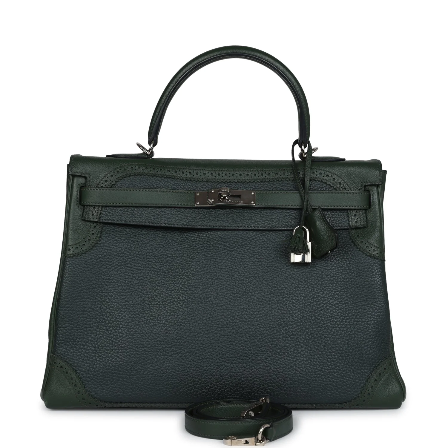 Replicate Hermes Ghillies Kelly 35 Retourne Vert Fonce Clemence and Vert Anglais Evercolor Palladium Hardware(1:1 replica)