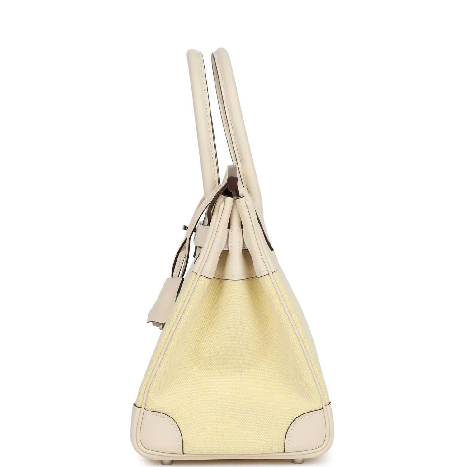 Replicate Hermes Birkin 30 Nata Swift and Jaune Poussin Toile Palladium Hardware(1:1 replica)