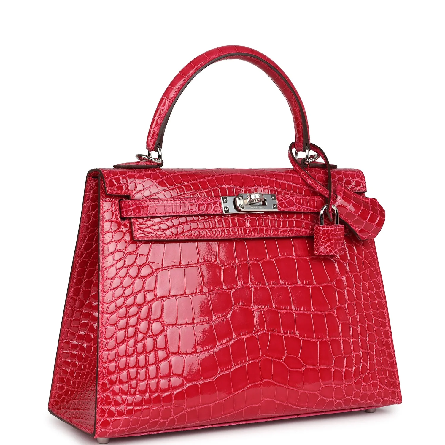 Replicate Hermes Kelly Sellier 25 Rose Extreme Shiny Alligator Palladium Hardware(1:1 replica)