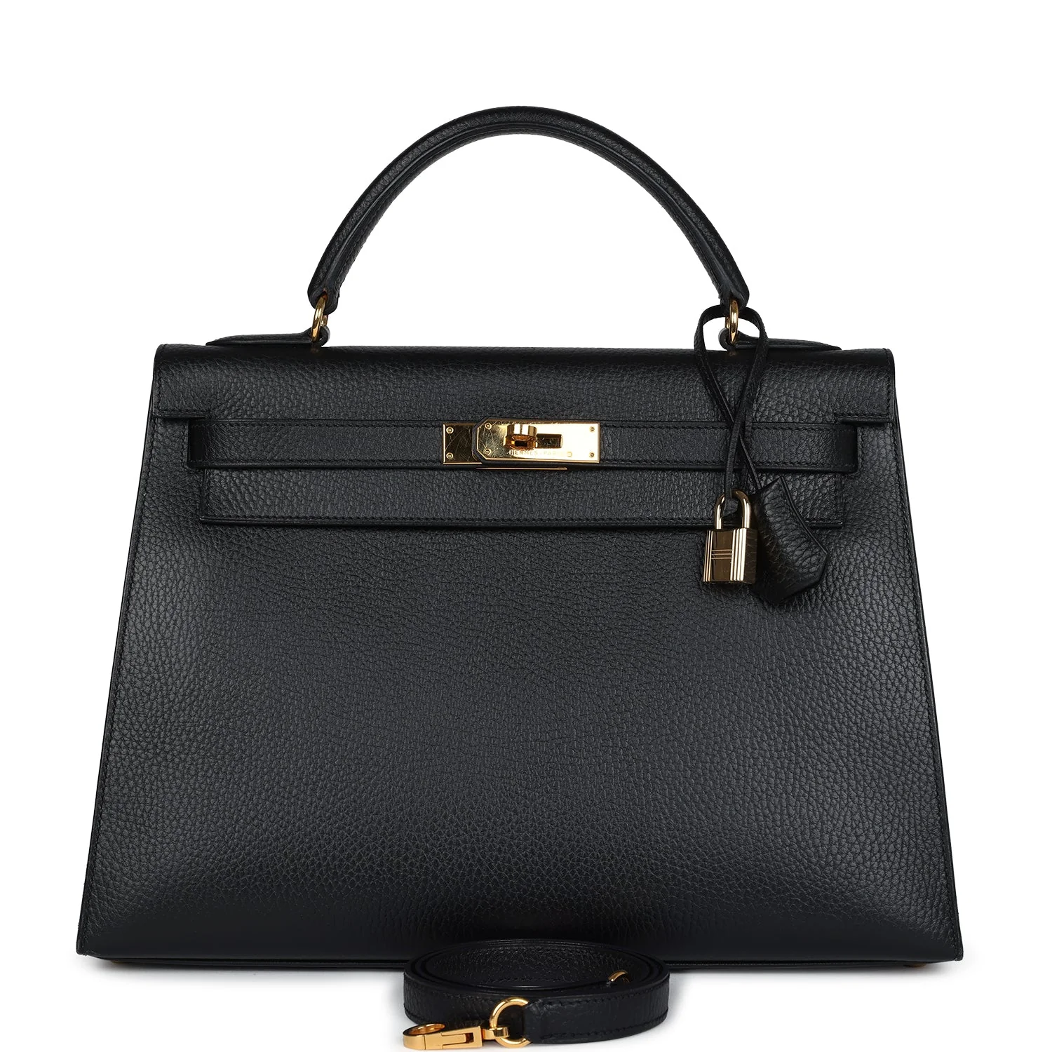 Replicate Vintage Hermes Kelly Sellier 32 Black Ardennes Gold Hardware(1:1 replica)