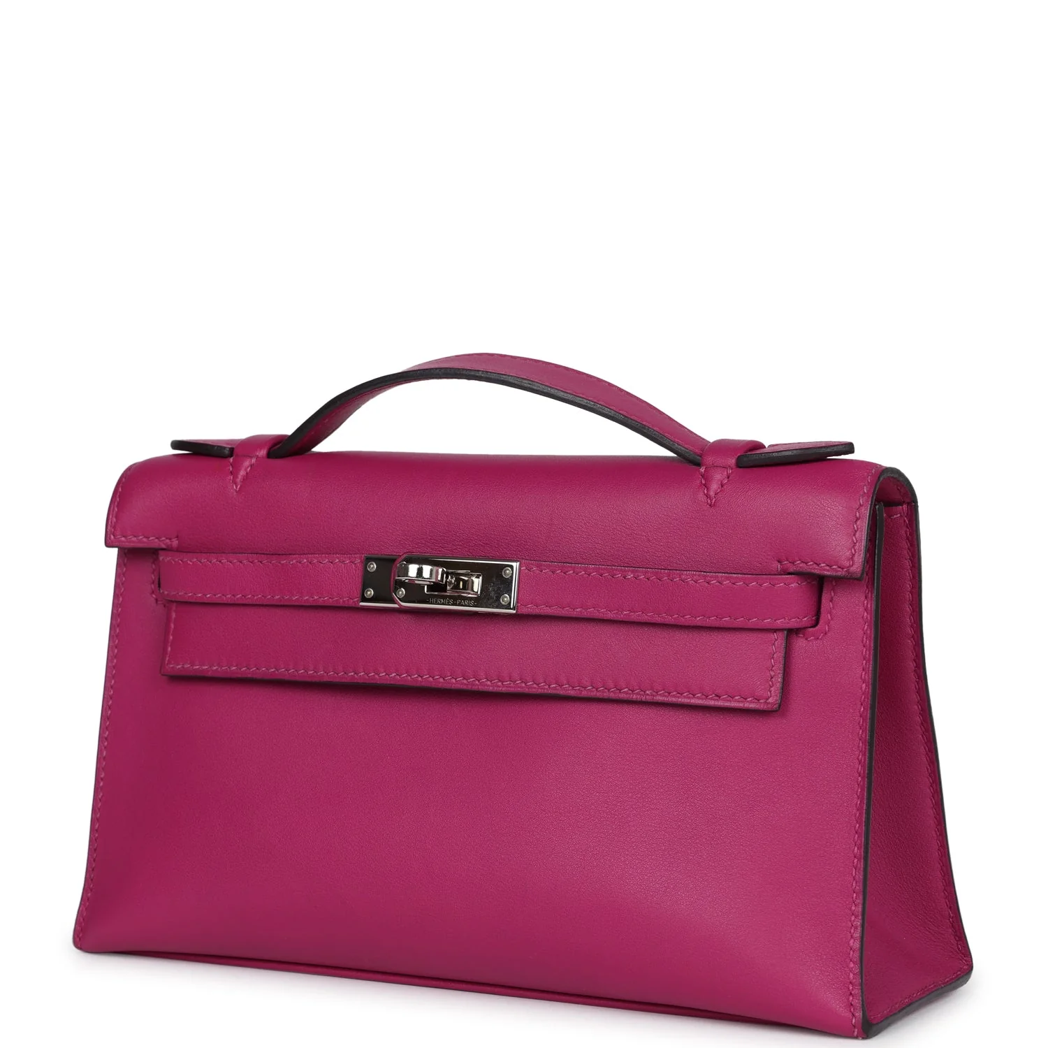 Replicate Hermes Kelly Pochette Rose Pourpre Swift Palladium Hardware(1:1 replica)
