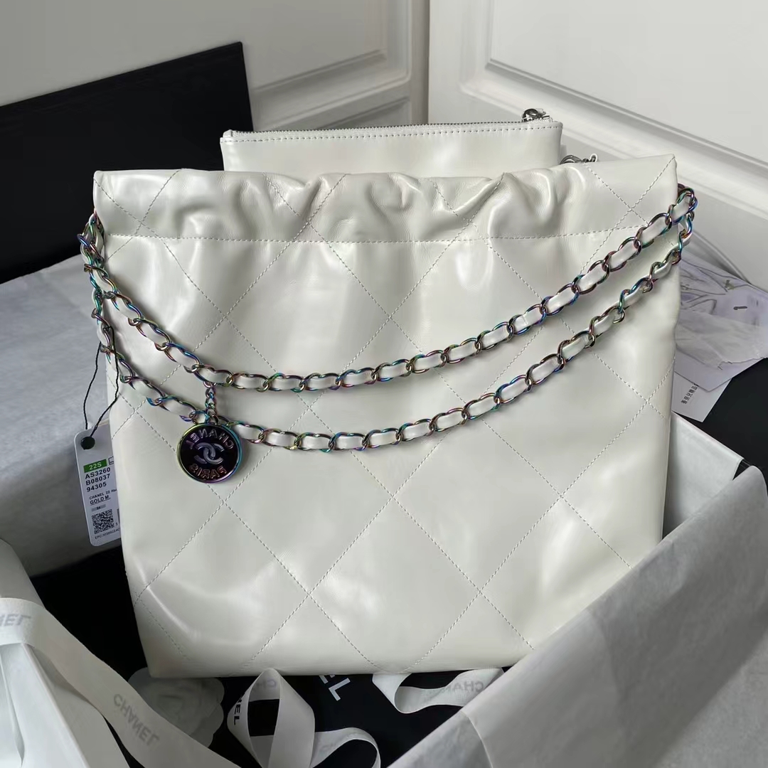 Replicate Chanel 22 AS3260 Small Bag White Calfskin Silver Gradient Hardware(1:1 replica)