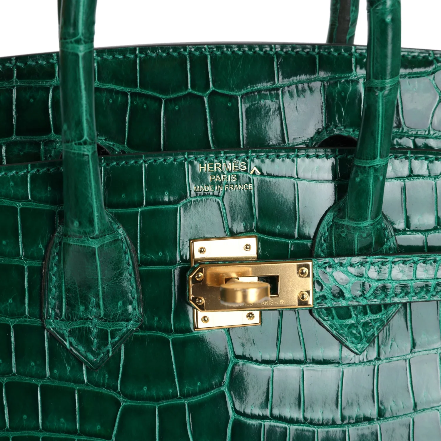 Replicate Hermes Birkin 25 Emerald Shiny Porosus Crocodile Gold Hardware(1:1 replica)