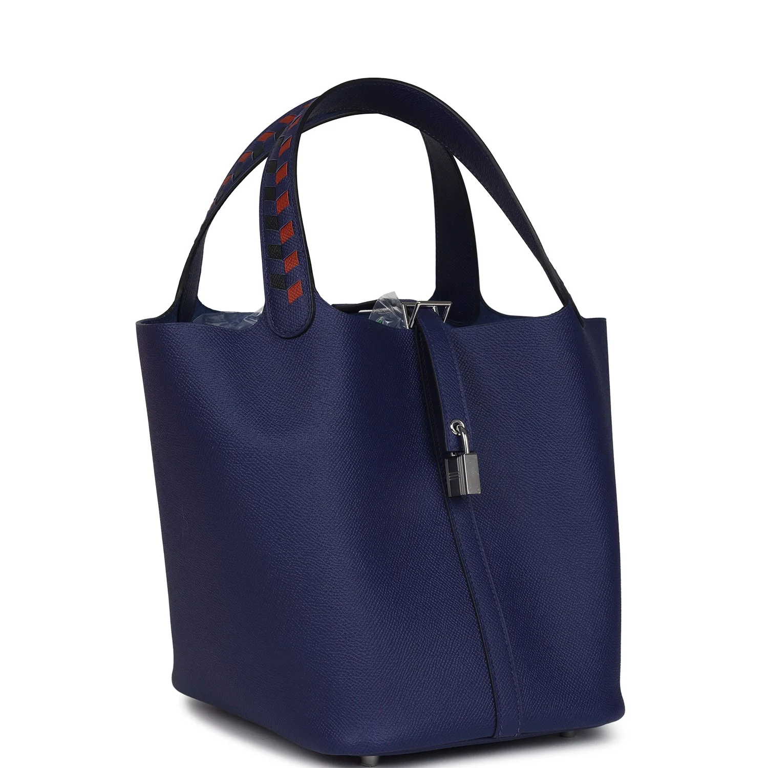 Replicate Hermes Picotin Lock 22 Tressage De Cuir Bleu Encre, Brique and Black Epsom Palladium Hardware(1:1 replica)