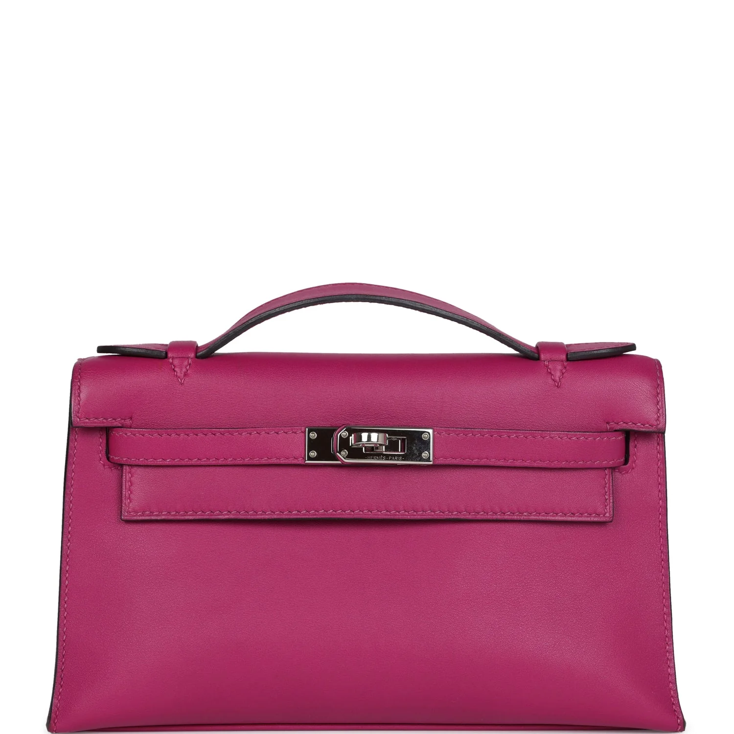 Replicate Hermes Kelly Pochette Rose Pourpre Swift Palladium Hardware(1:1 replica)