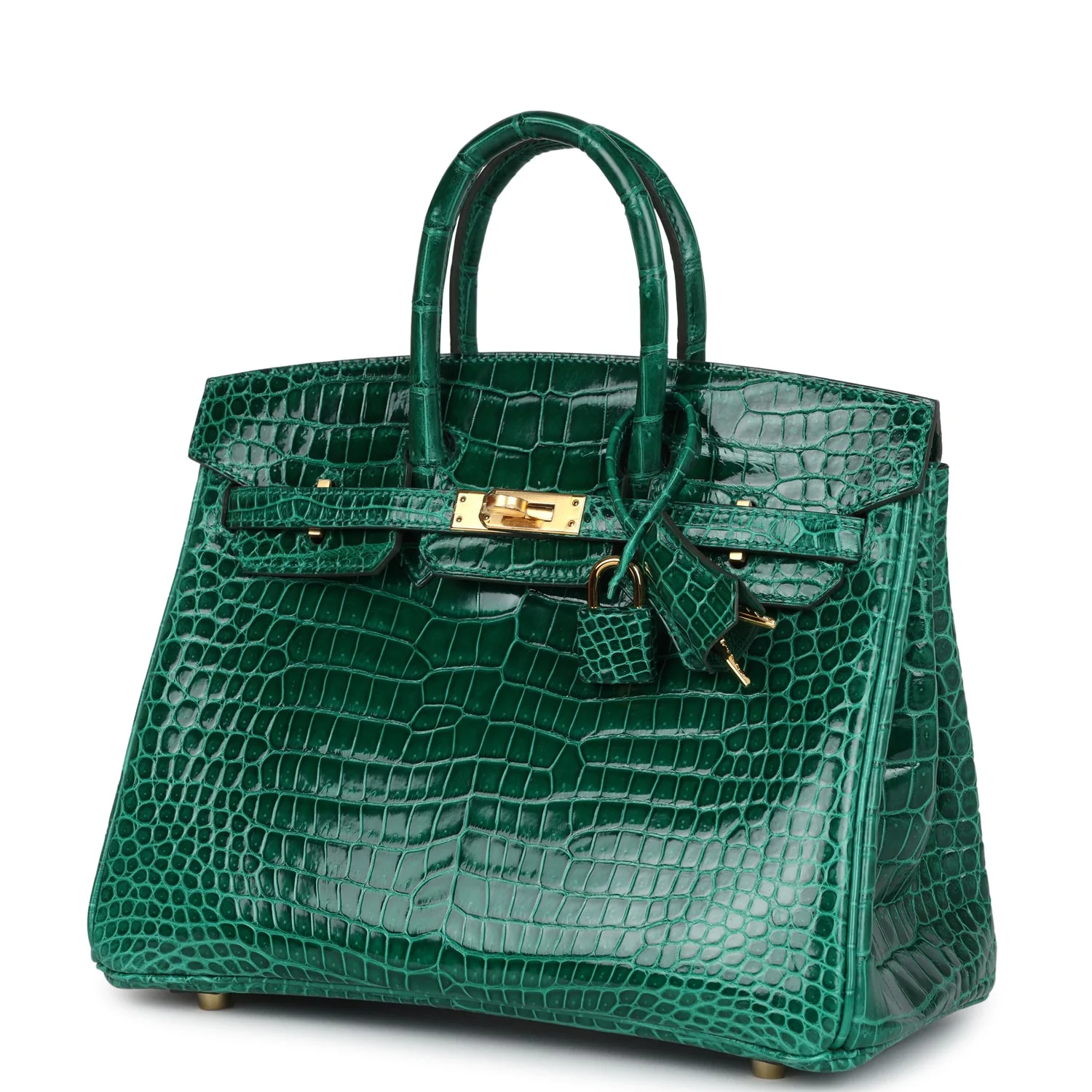 Replicate Hermes Birkin 25 Emerald Shiny Porosus Crocodile Gold Hardware(1:1 replica)