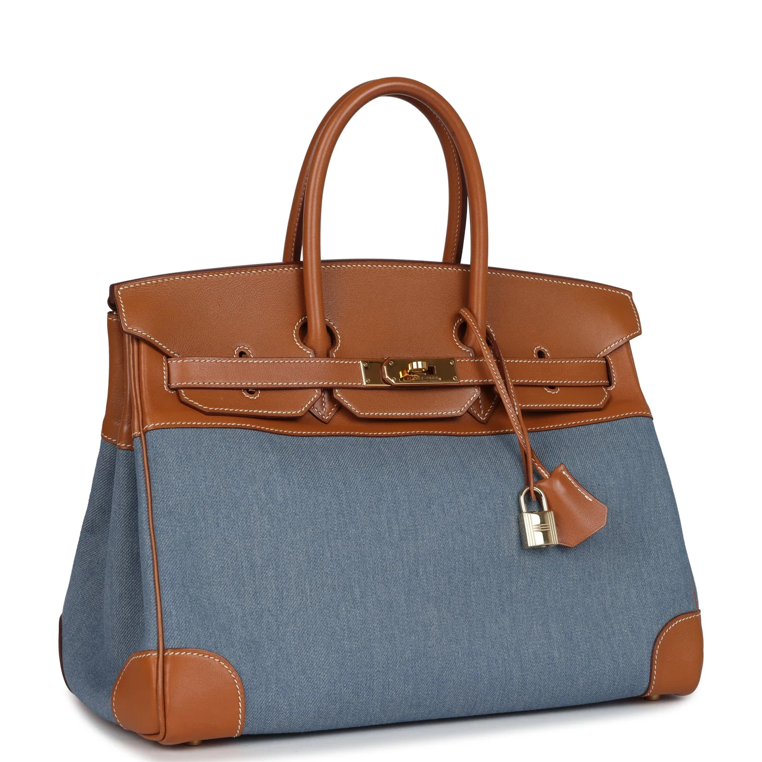 Replicate Vintage Hermes Birkin 35 Blue Denim and Gold Gulliver Gold Hardware(1:1 replica)