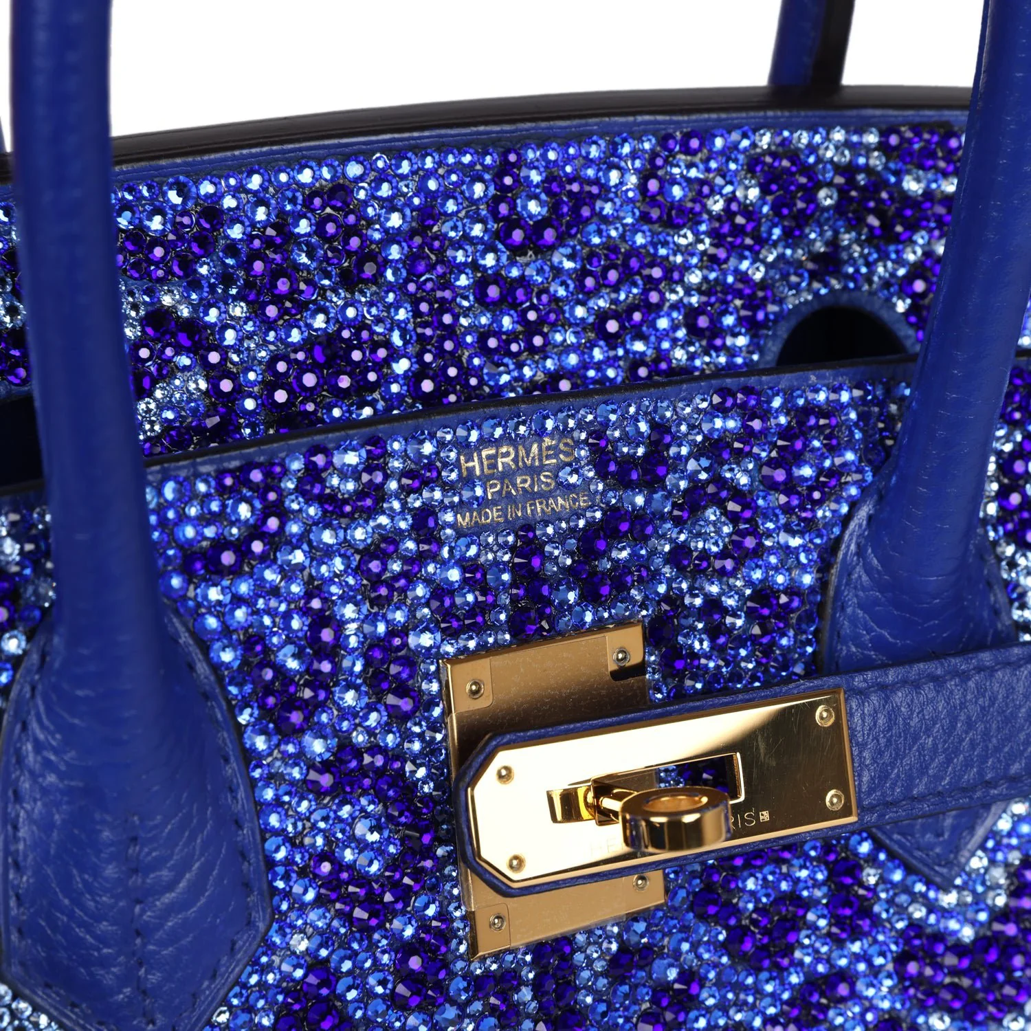 Replicate Custom Leopard Swarovski Crystal Hermes Birkin 30 Bleu Electric Togo Gold Hardware(1:1 replica)