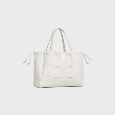 Replicate SMALL CABAS DRAWSTRING CUIR TRIOMPHE IN GRAINED CALFSKIN WHITE(1:1 replica)
