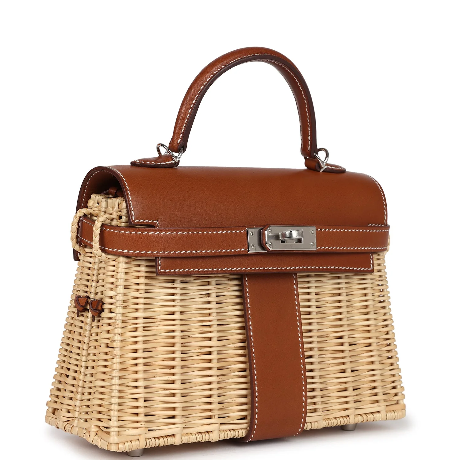 Replicate Hermes Mini Picnic Kelly 20 Fauve Barenia Palladium Hardware(1:1 replica)