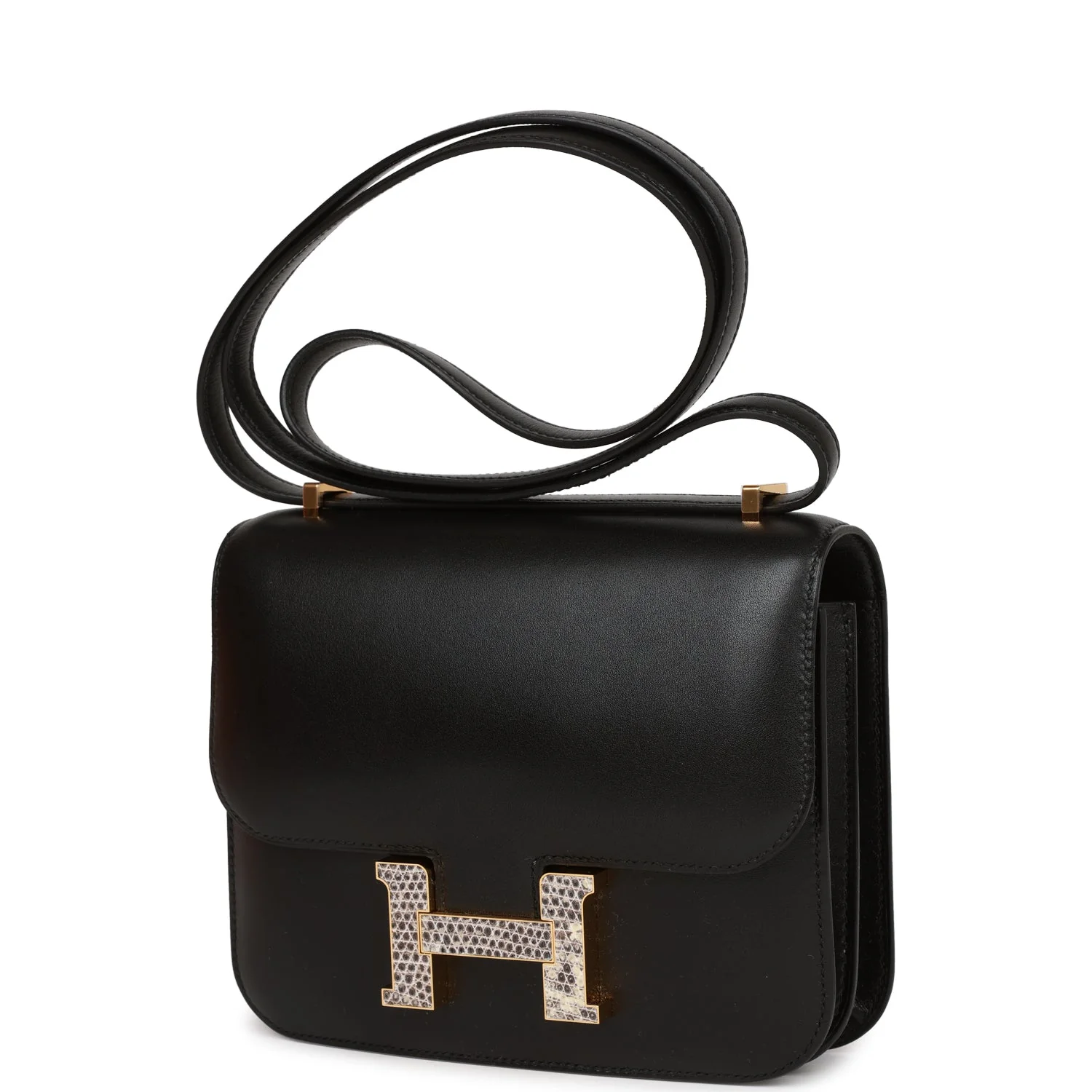 Replicate Hermes Constance 18 Black Tadelakt and Ombre Lizard Gold Hardware(1:1 replica)