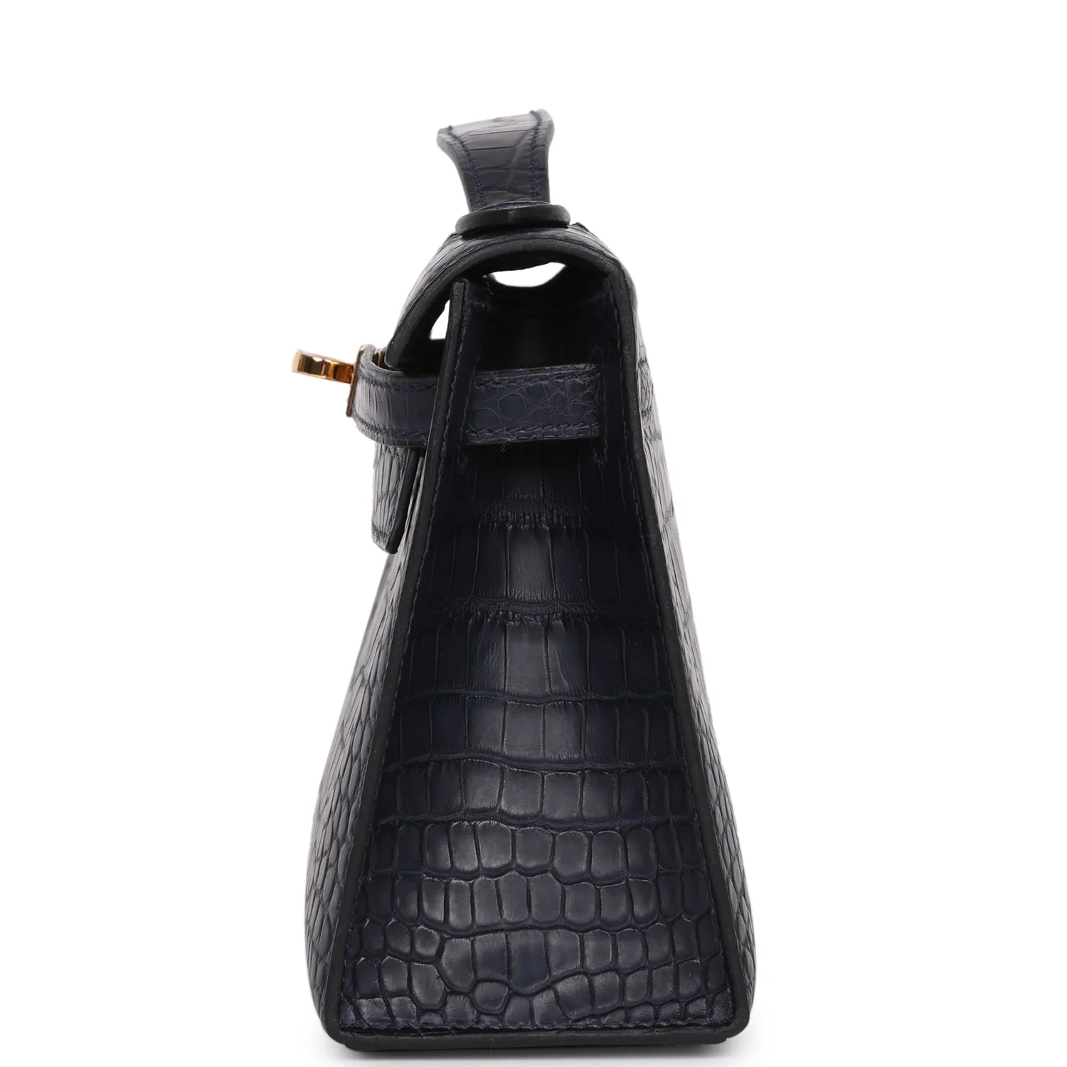 Replicate Hermes Kelly Pochette Bleu Indigo Matte Alligator Gold Hardware(1:1 replica)