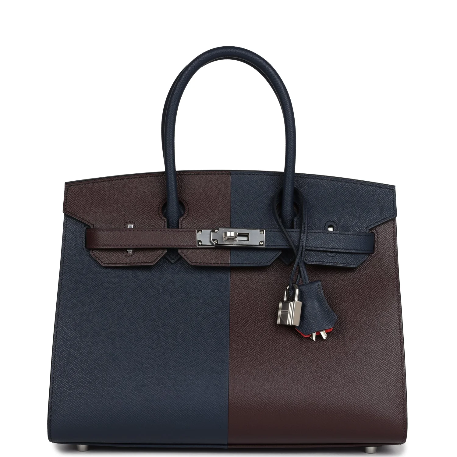Replicate Hermes Casaque Birkin Sellier 30 Rouge Sellier and Bleu Indigo Epsom Palladium Hardware(1:1 replica)