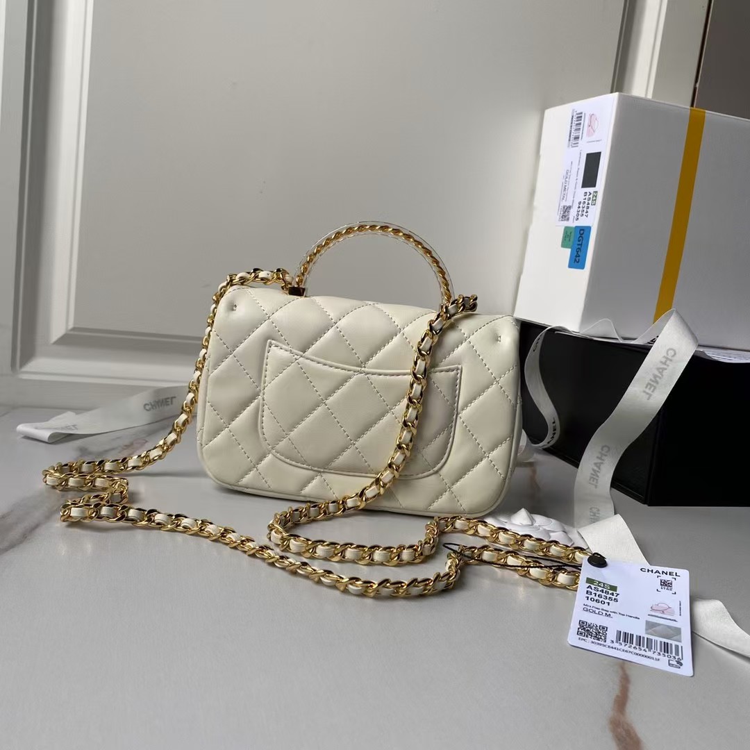 Replicate Chanel AS4847 Mini Flap Bag With Top Handle Lambskin Resin White(1:1 replica)