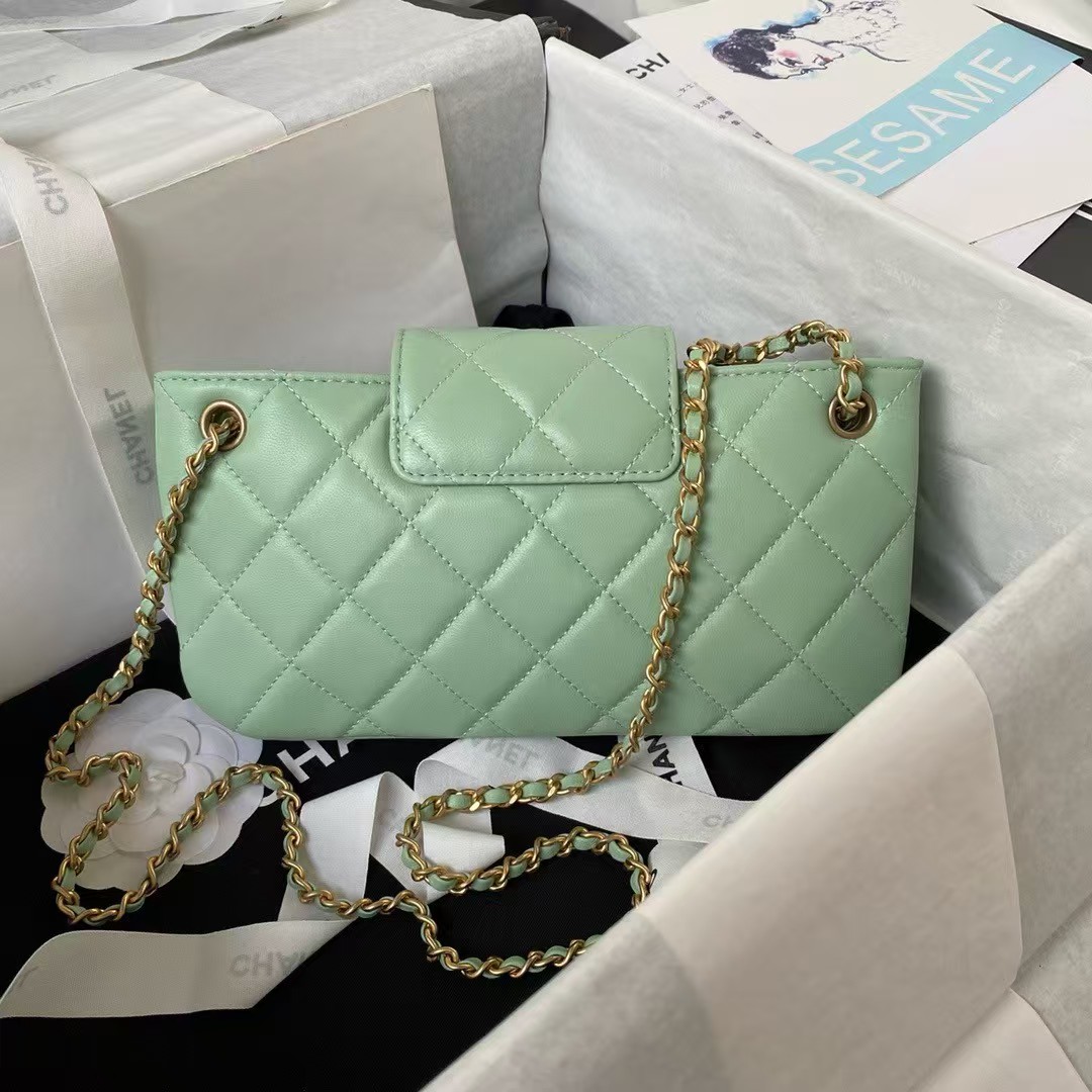 Replicate Chanel 24C AS4611 Vintage Logo Lambskin Rectangular Shoulder Bag Green(1:1 replica)
